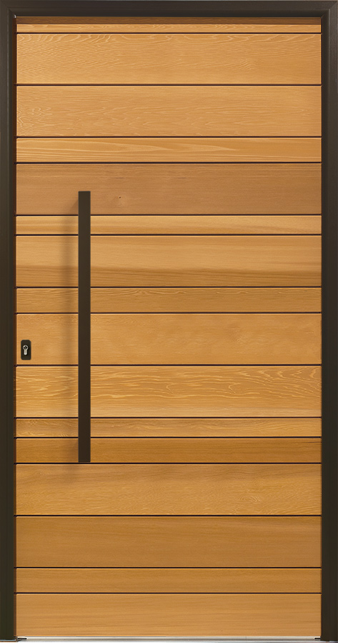 porte d'entrée en bois avec barre de tirage verticale nativ 10 fusion zilten couleur miel