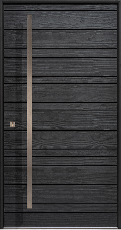 porte d'entrée en bois moderne avec finition bois brulé nativ 25 fusion zilten