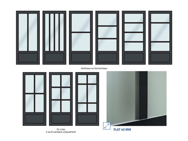 différents modèles de portes d'entrée vitrée sur mesure avec des plats collés